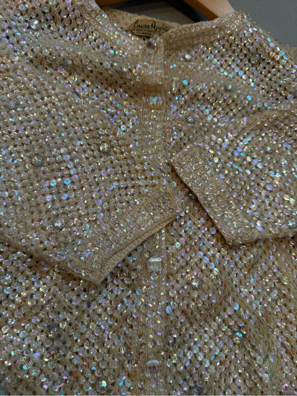 VINTAGE Sequined Cream Sparkle Women's Sweater - Picture 9 of 15